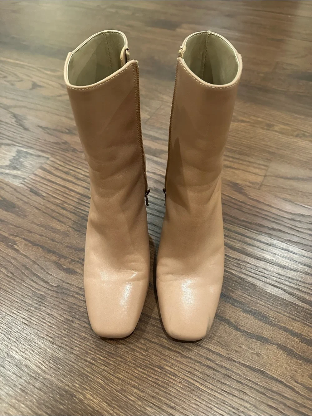 Ann Taylor Nude Leather Pointed-Toe Ankle Boots with Block Heel